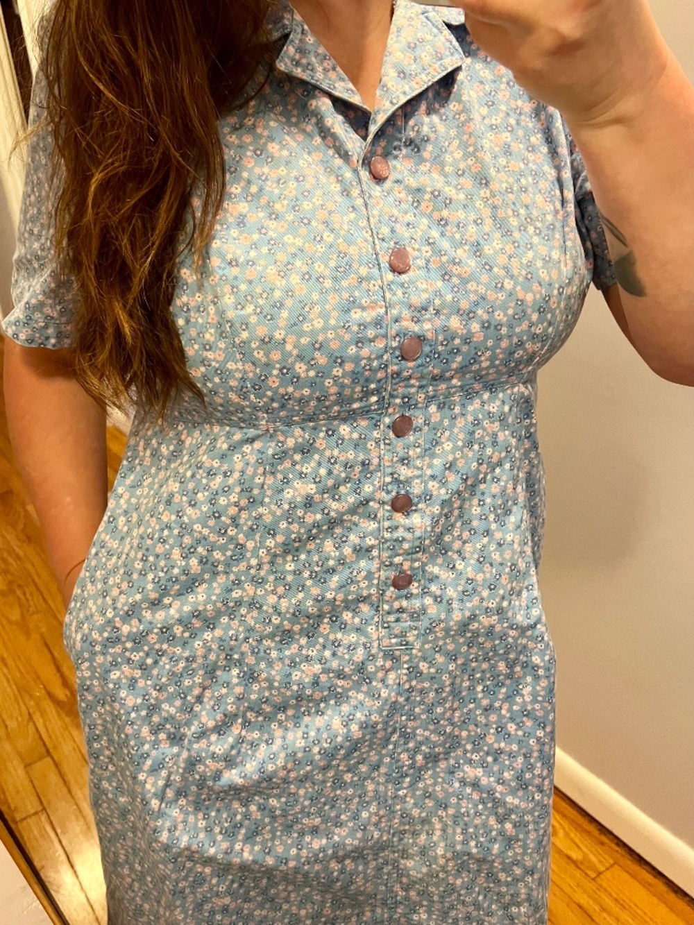 Vintage Button 100% Cotton Midi Dress - xl